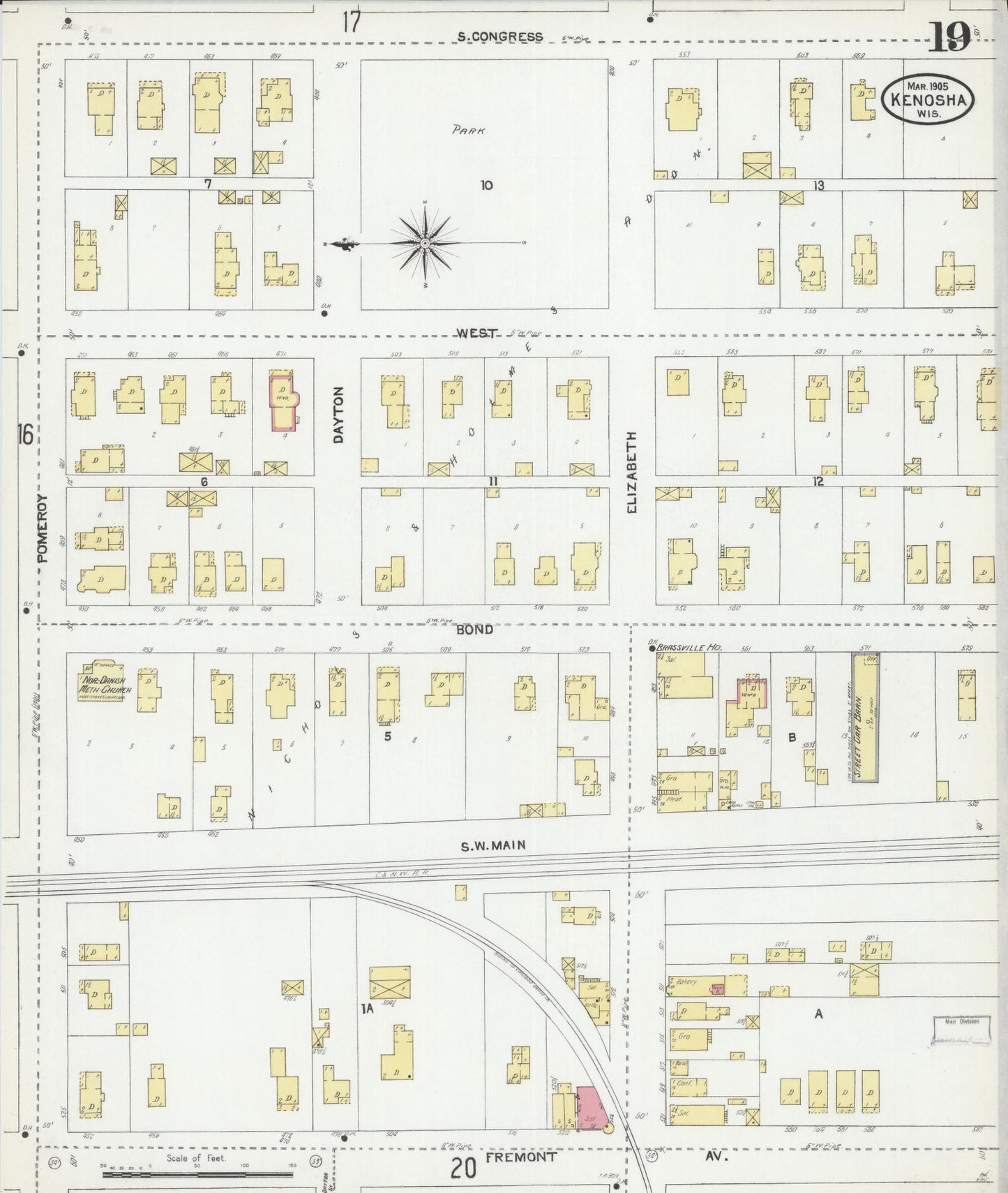 Sanborn Fire Insurance Map from Kenosha, Kenosha County, Wisconsin (1905), Sheet #0019 - Complete Map Set gallery image, historic Sanborn map, vintage wall art, Wisconsin Wisconsin