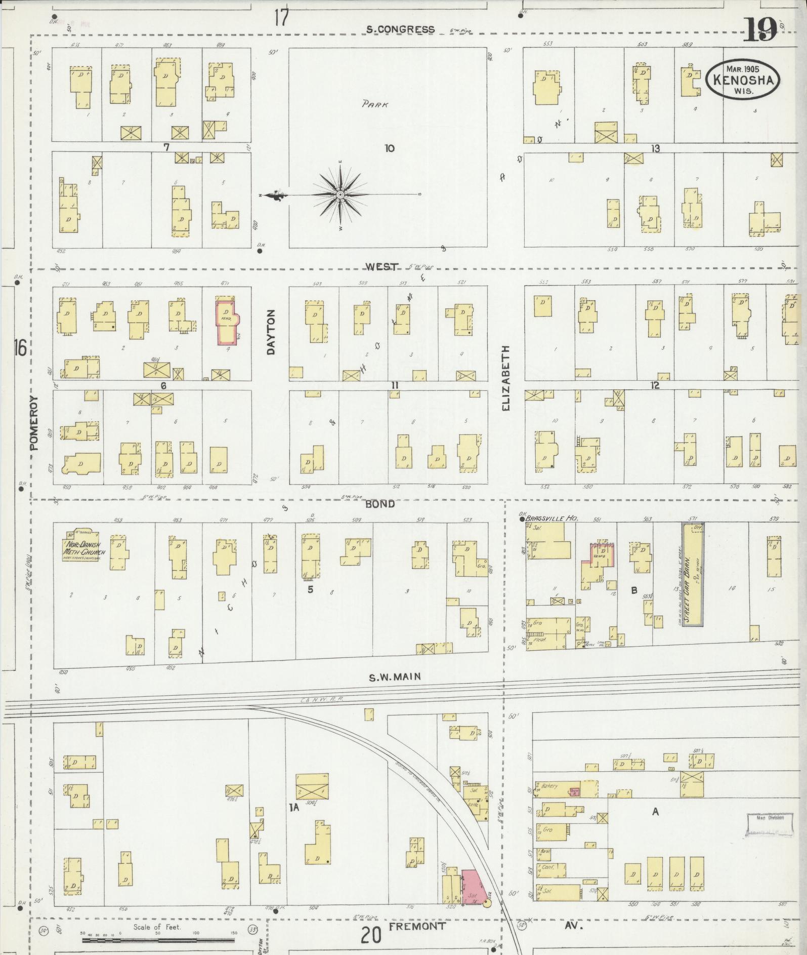 Sanborn Fire Insurance Map from Kenosha, Kenosha County, Wisconsin (1905), Sheet #0019 - Complete Map Set gallery image, historic Sanborn map, vintage wall art, Wisconsin Wisconsin