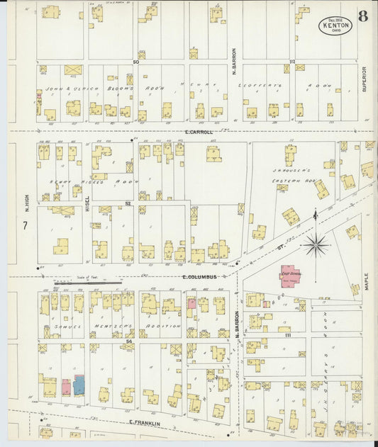 Sanborn Fire Insurance Map from Kenton, Hardin County, Ohio (1902), Sheet #0008 - Historic Sanborn Fire Insurance Map Print, vintage old map wall art, antique decor, genealogy gift, Ohio Ohio map