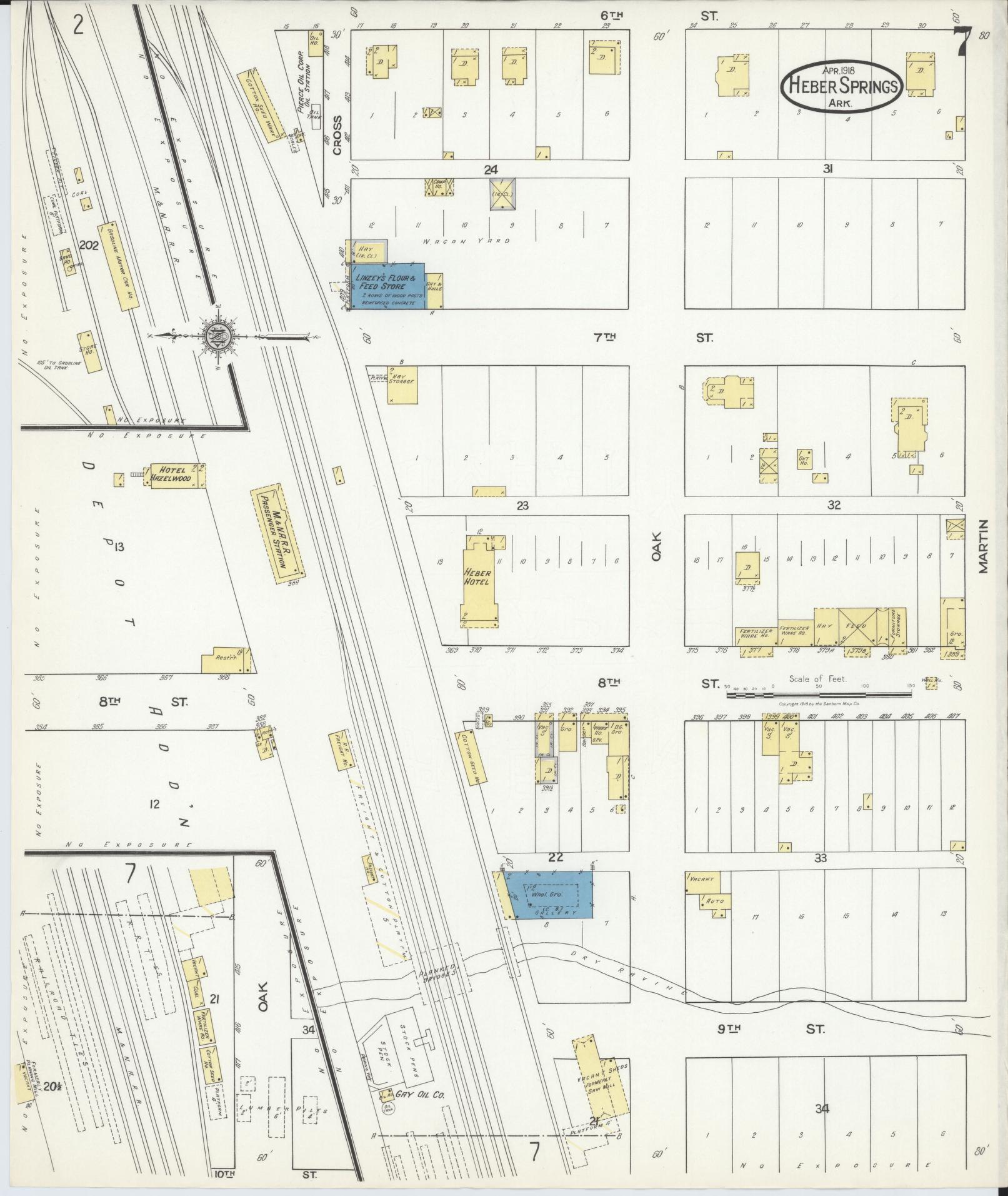 Sanborn Fire Insurance Map from Heber Springs, Cleburne County, Arkansas (1918), Sheet #0007 - Historic Sanborn Fire Insurance Map Print, vintage old map wall art, antique decor, genealogy gift, Arkansas Arkansas map