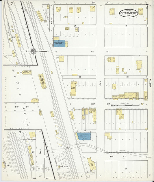 Sanborn Fire Insurance Map from Heber Springs, Cleburne County, Arkansas (1918), Sheet #0007 - Historic Sanborn Fire Insurance Map Print, vintage old map wall art, antique decor, genealogy gift, Arkansas Arkansas map