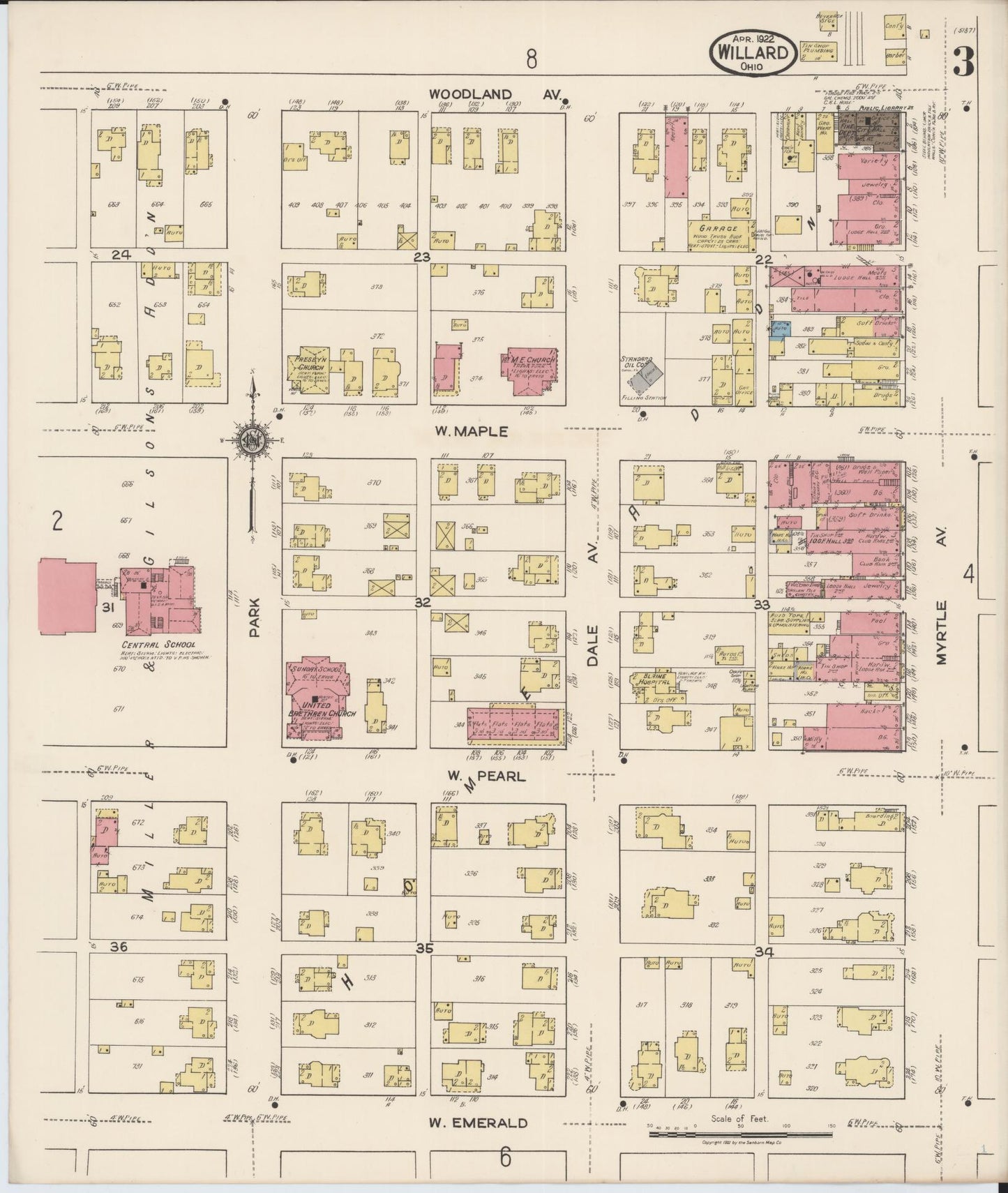 Sanborn Fire Insurance Map from Willard, Huron County, Ohio (1922), Sheet #0003 - Complete Map Set gallery image, historic Sanborn map, vintage wall art, Ohio Ohio