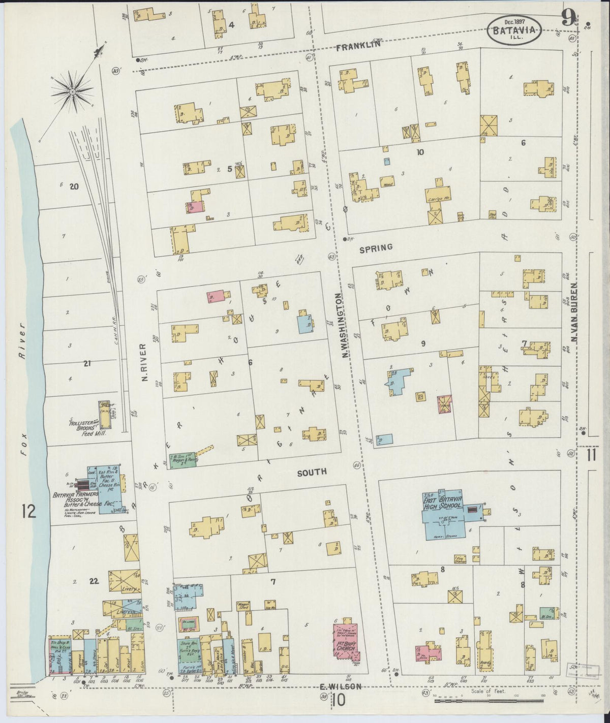 Sanborn Fire Insurance Map from Batavia, Kane County, Illinois (1897), Sheet #0009 - Historic Sanborn Fire Insurance Map Print, vintage old map wall art, antique decor, genealogy gift, Illinois Illinois map