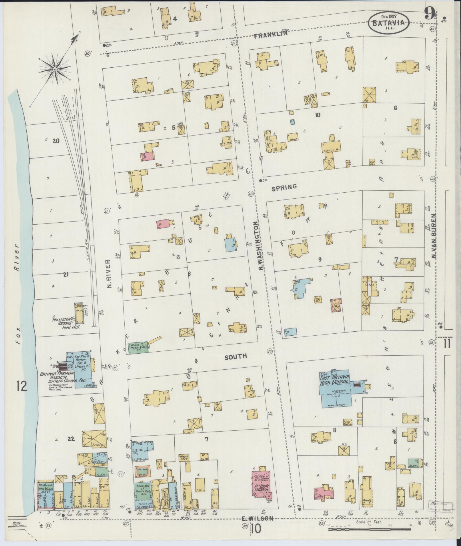 Sanborn Fire Insurance Map from Batavia, Kane County, Illinois (1897), Sheet #0009 - Historic Sanborn Fire Insurance Map Print, vintage old map wall art, antique decor, genealogy gift, Illinois Illinois map
