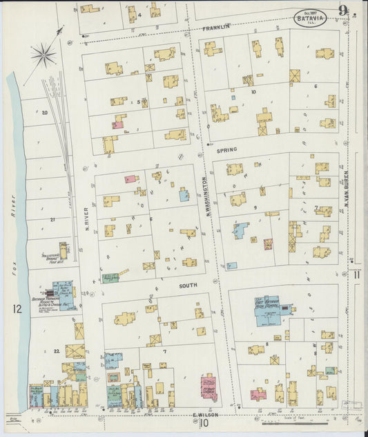 Sanborn Fire Insurance Map from Batavia, Kane County, Illinois (1897), Sheet #0009 - Historic Sanborn Fire Insurance Map Print, vintage old map wall art, antique decor, genealogy gift, Illinois Illinois map