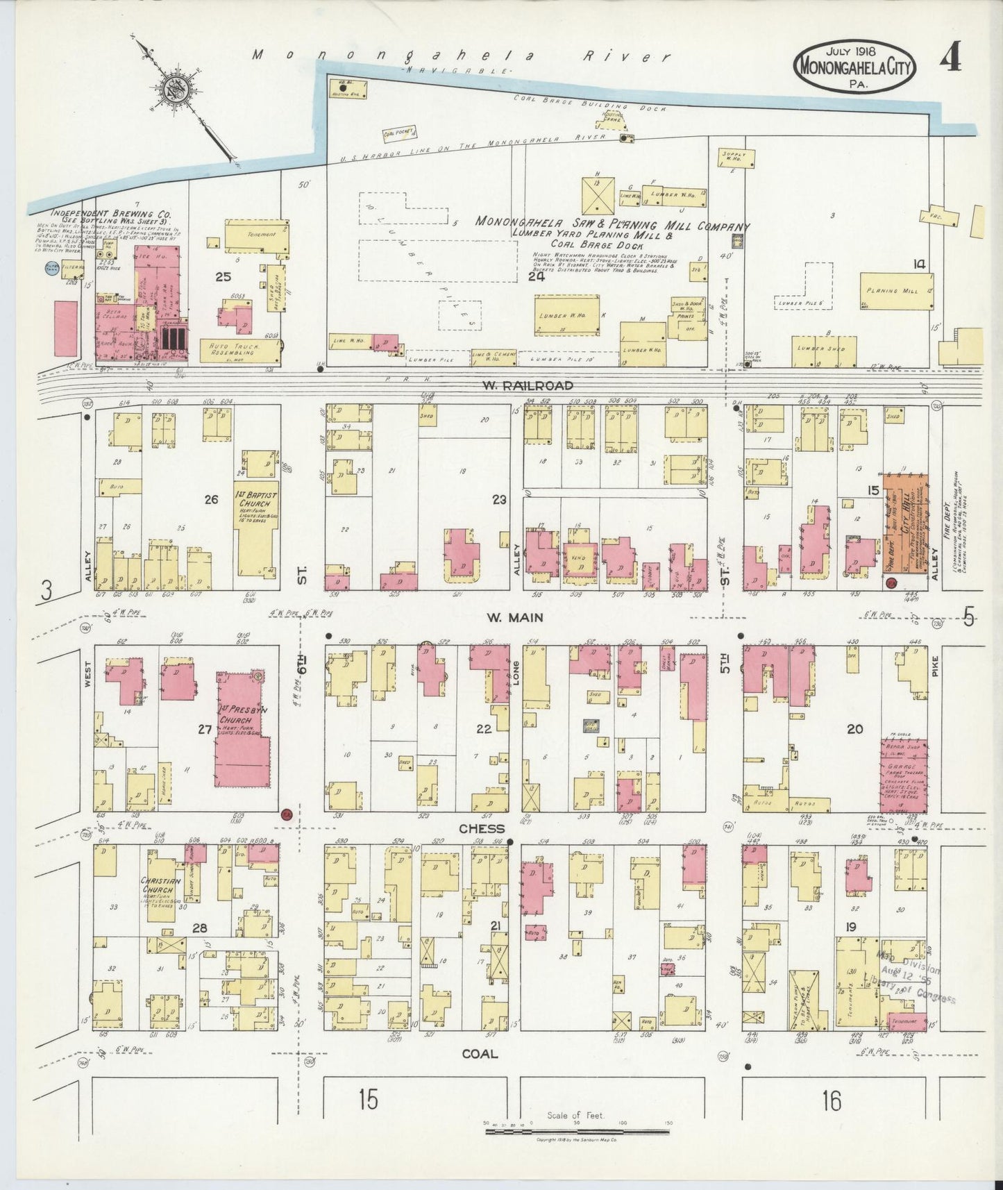 Sanborn Fire Insurance Map from Monongahela City, Washington County, Pennsylvania (1918), Sheet #0004 - Historic Sanborn Fire Insurance Map Print, vintage old map wall art, antique decor, genealogy gift, Pennsylvania Pennsylvania map