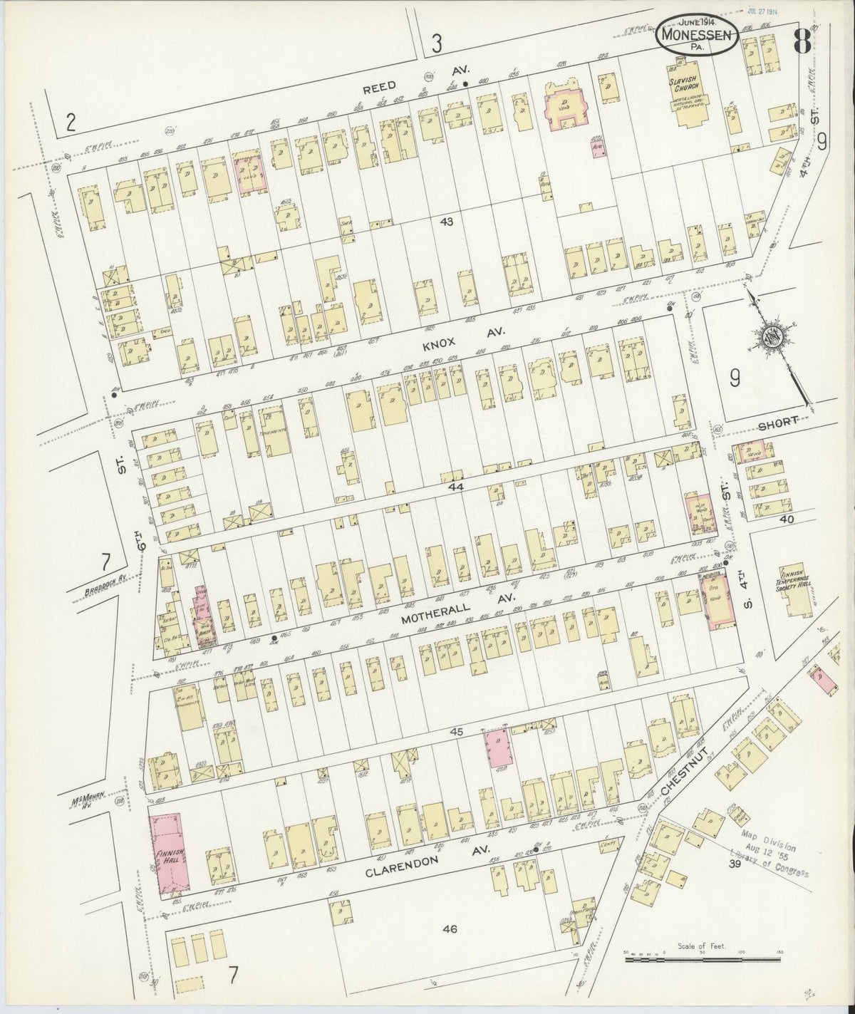 Sanborn Fire Insurance Map from Monessen, Westmoreland County, Pennsylvania (1914), Sheet #0008 - Historic Sanborn Fire Insurance Map Print, vintage old map wall art, antique decor, genealogy gift, Pennsylvania Pennsylvania map