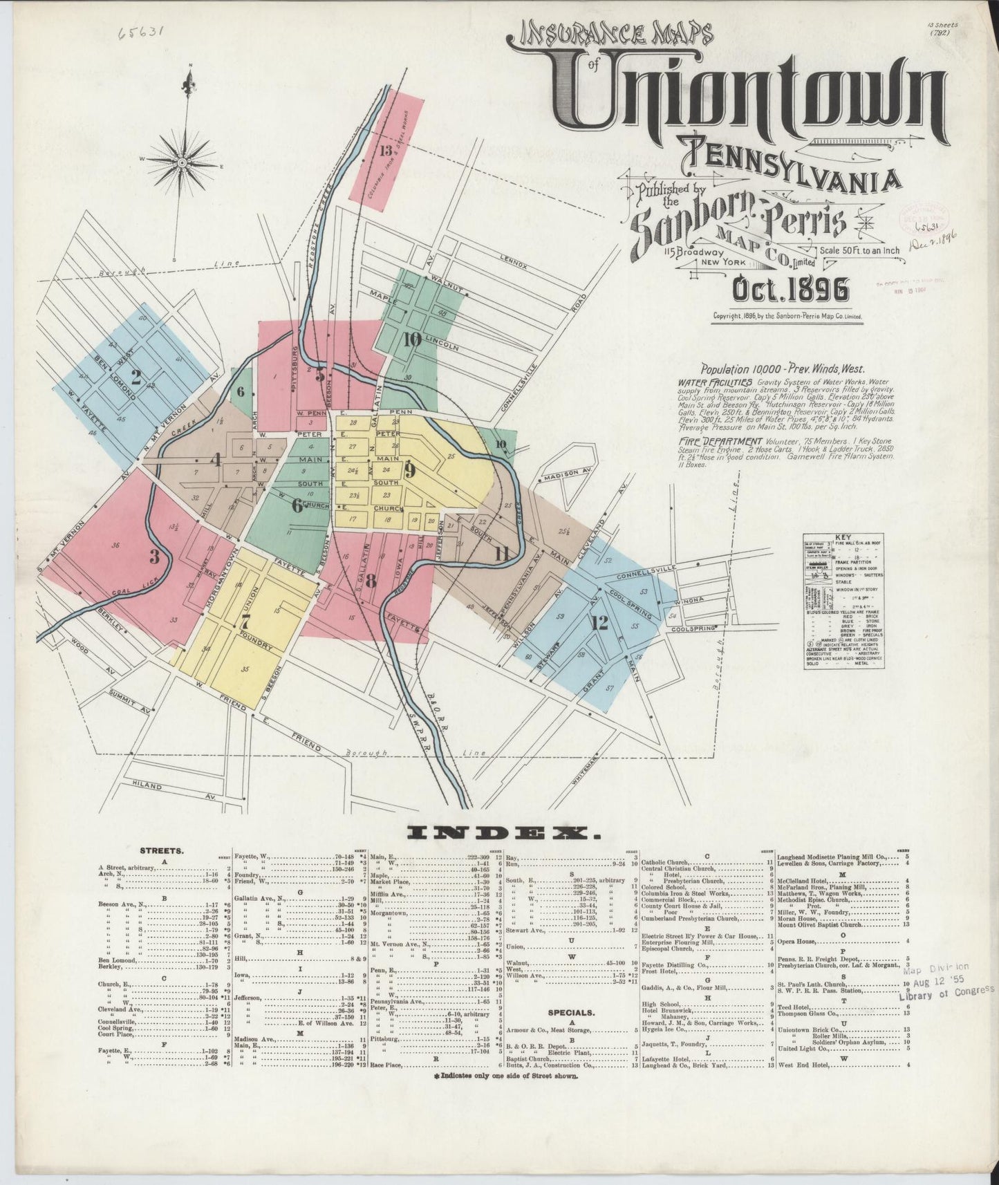 Sanborn Fire Insurance Map from Uniontown, Fayette County, Pennsylvania (1896), Sheet #0001 - Complete Map Set gallery image, historic Sanborn map, vintage wall art, Pennsylvania Pennsylvania