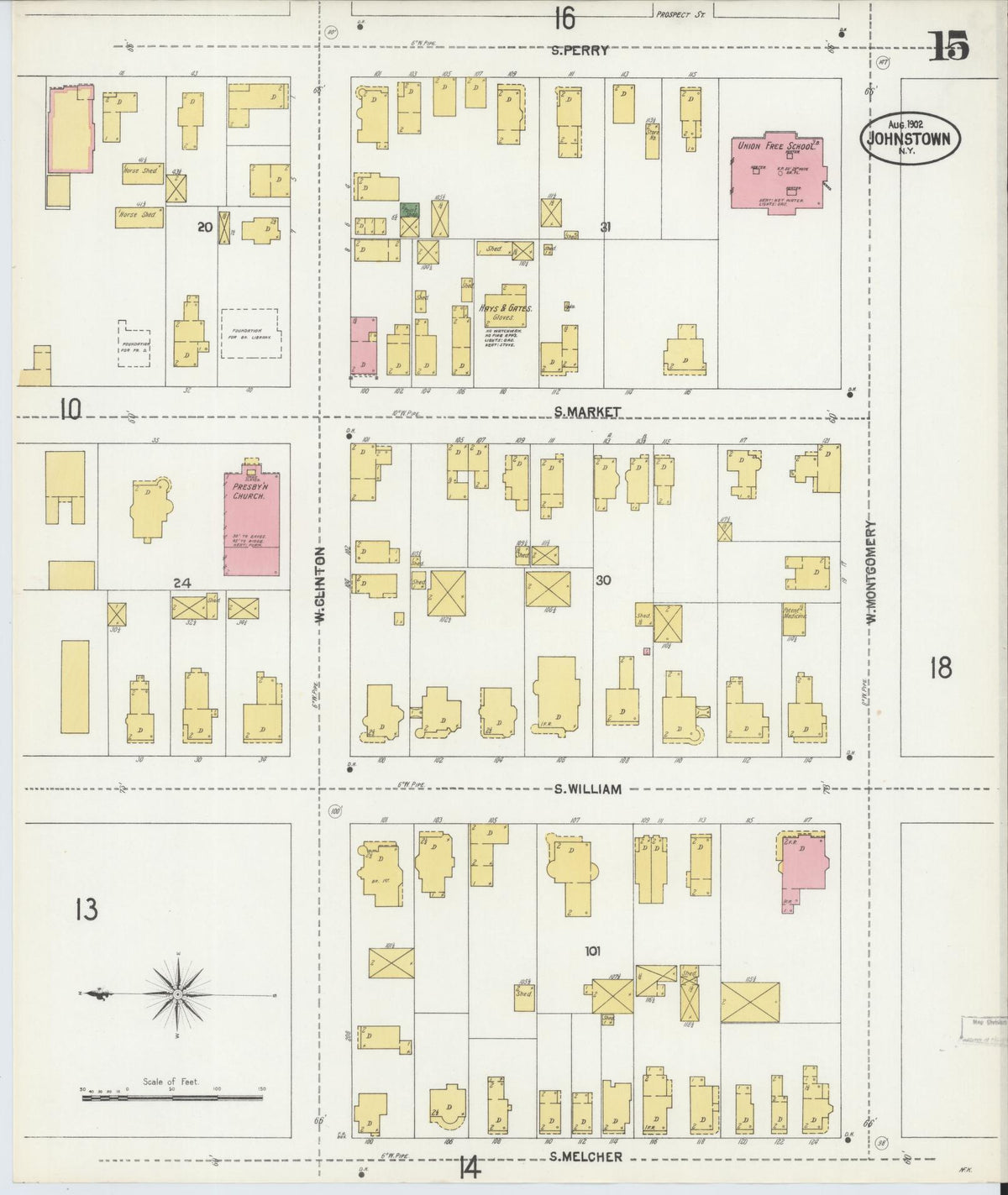 Sanborn Fire Insurance Map from Johnstown, Fulton County, New York (1902), Sheet #0015 - Complete Map Set gallery image, historic Sanborn map, vintage wall art, New York New York