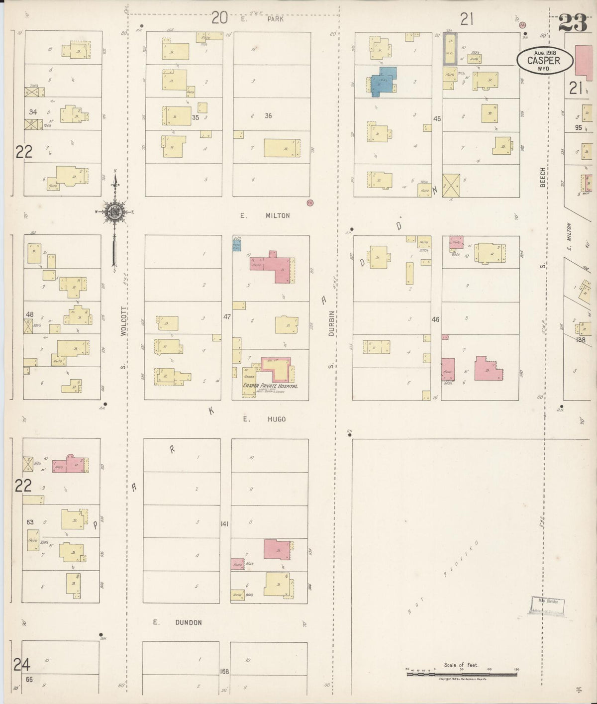 Sanborn Fire Insurance Map from Casper, Natrona County, Wyoming (1918), Sheet #0023 - Complete Map Set gallery image, historic Sanborn map, vintage wall art, Wyoming Wyoming