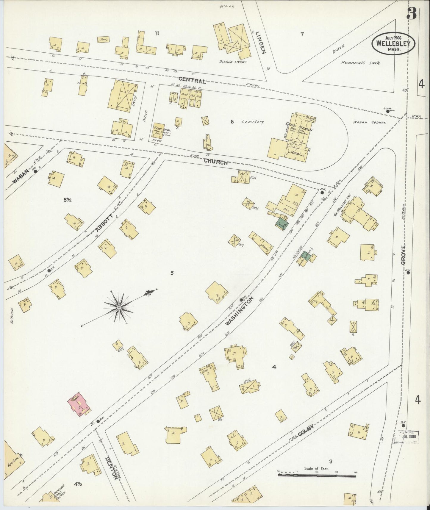 Sanborn Fire Insurance Map from Wellesley, Norfolk County, Massachusetts (1906), Sheet #0003 - Complete Map Set gallery image, historic Sanborn map, vintage wall art, Massachusetts Massachusetts