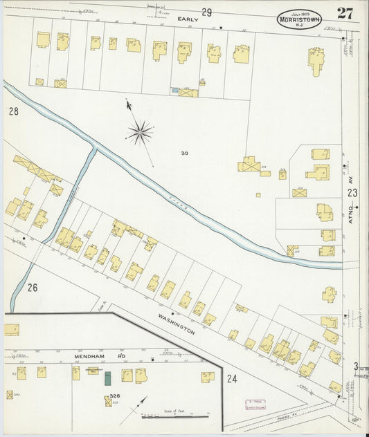 Sanborn Fire Insurance Map from Morristown, Morris County, New Jersey (1909), Sheet #0027 - Historic Sanborn Fire Insurance Map Print, vintage old map wall art, antique decor, genealogy gift, New Jersey New Jersey map