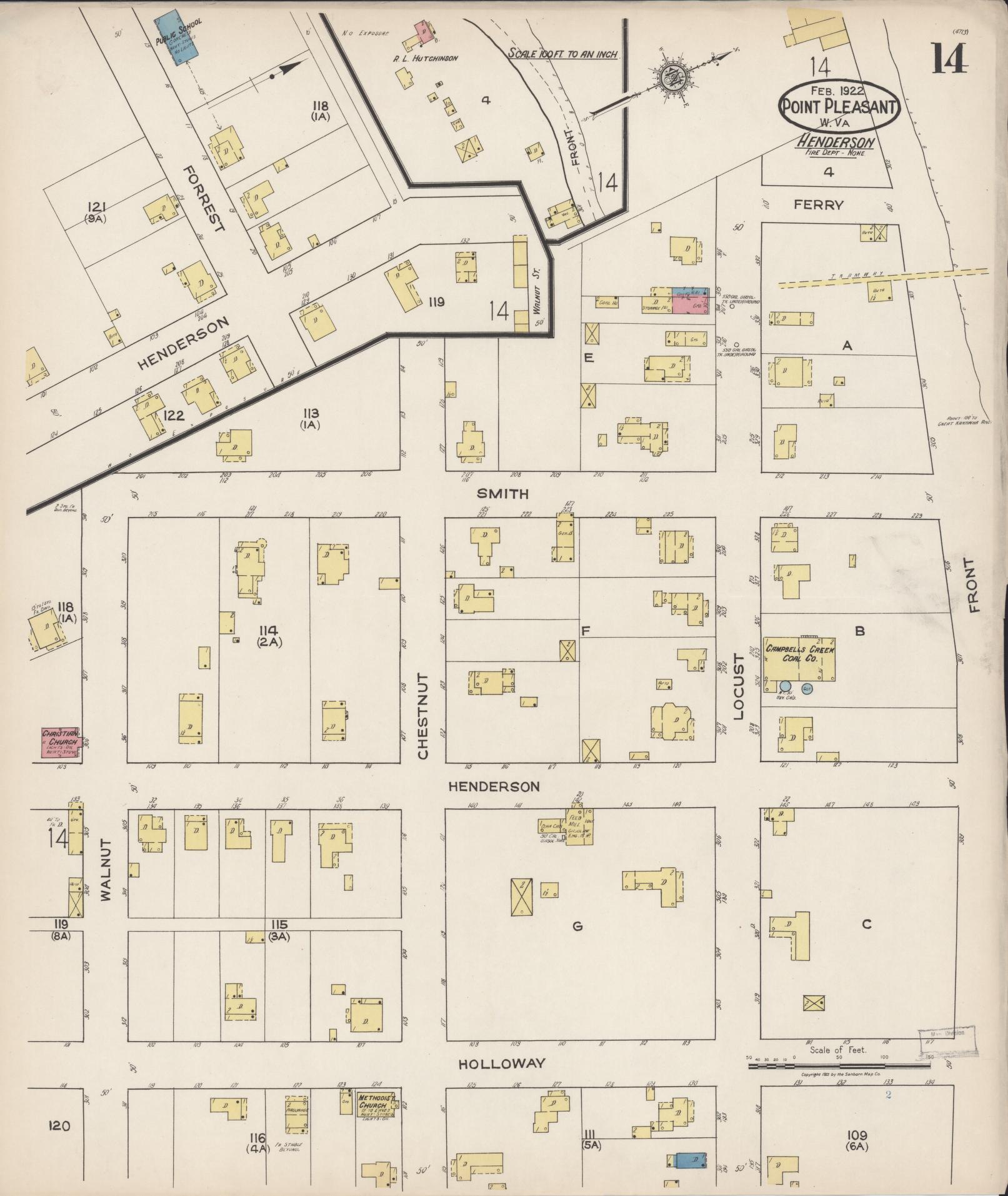 Sanborn Fire Insurance Map from Point Pleasant, Mason County, West Virginia (1922), Sheet #0014 - Historic Sanborn Fire Insurance Map Print, vintage old map wall art, antique decor, genealogy gift, West Virginia West Virginia map