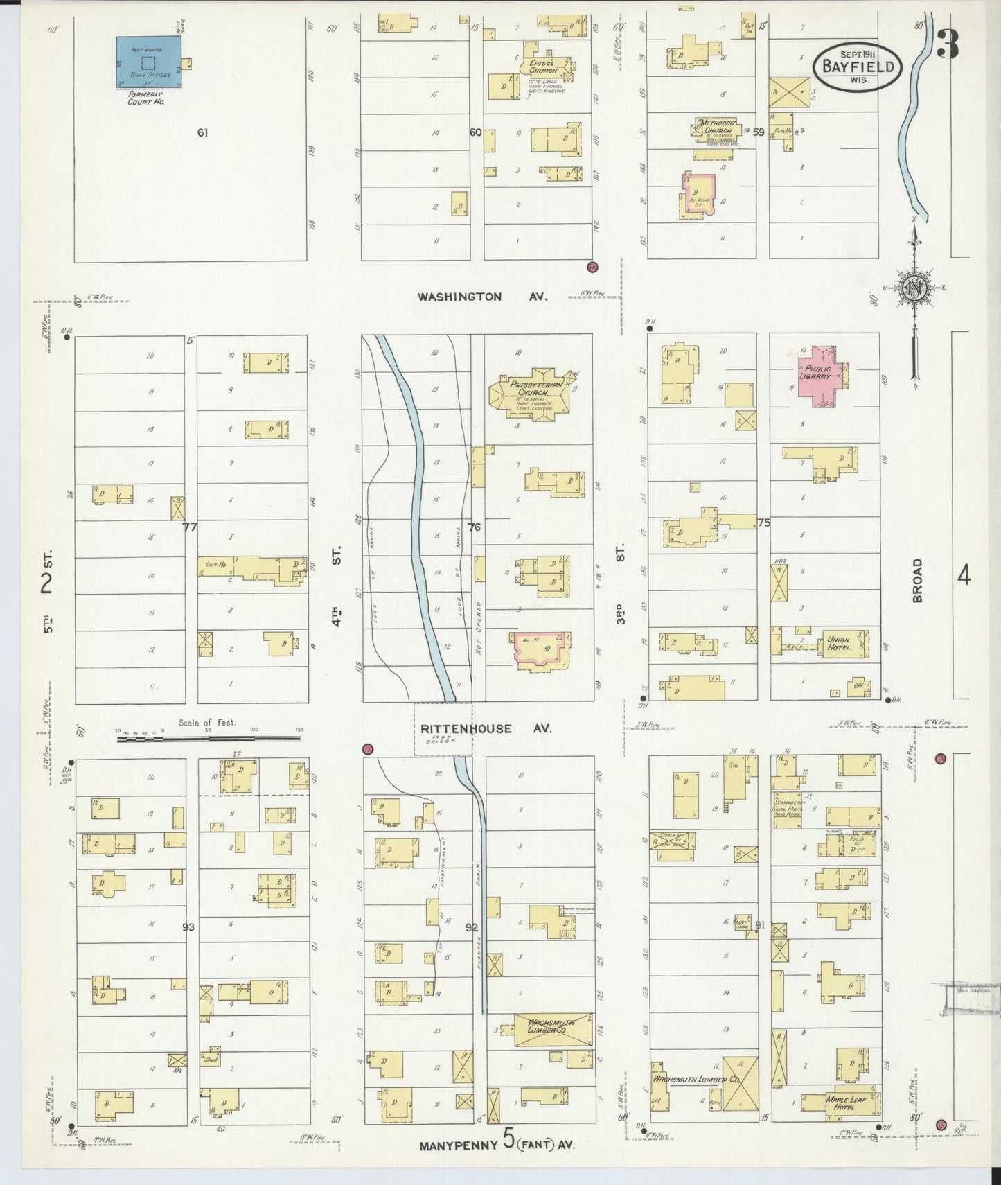 Sanborn Fire Insurance Map from Bayfield, Bayfield County, Wisconsin (1911), Sheet #0003 - Historic Sanborn Fire Insurance Map Print, vintage old map wall art, antique decor, genealogy gift, Wisconsin Wisconsin map