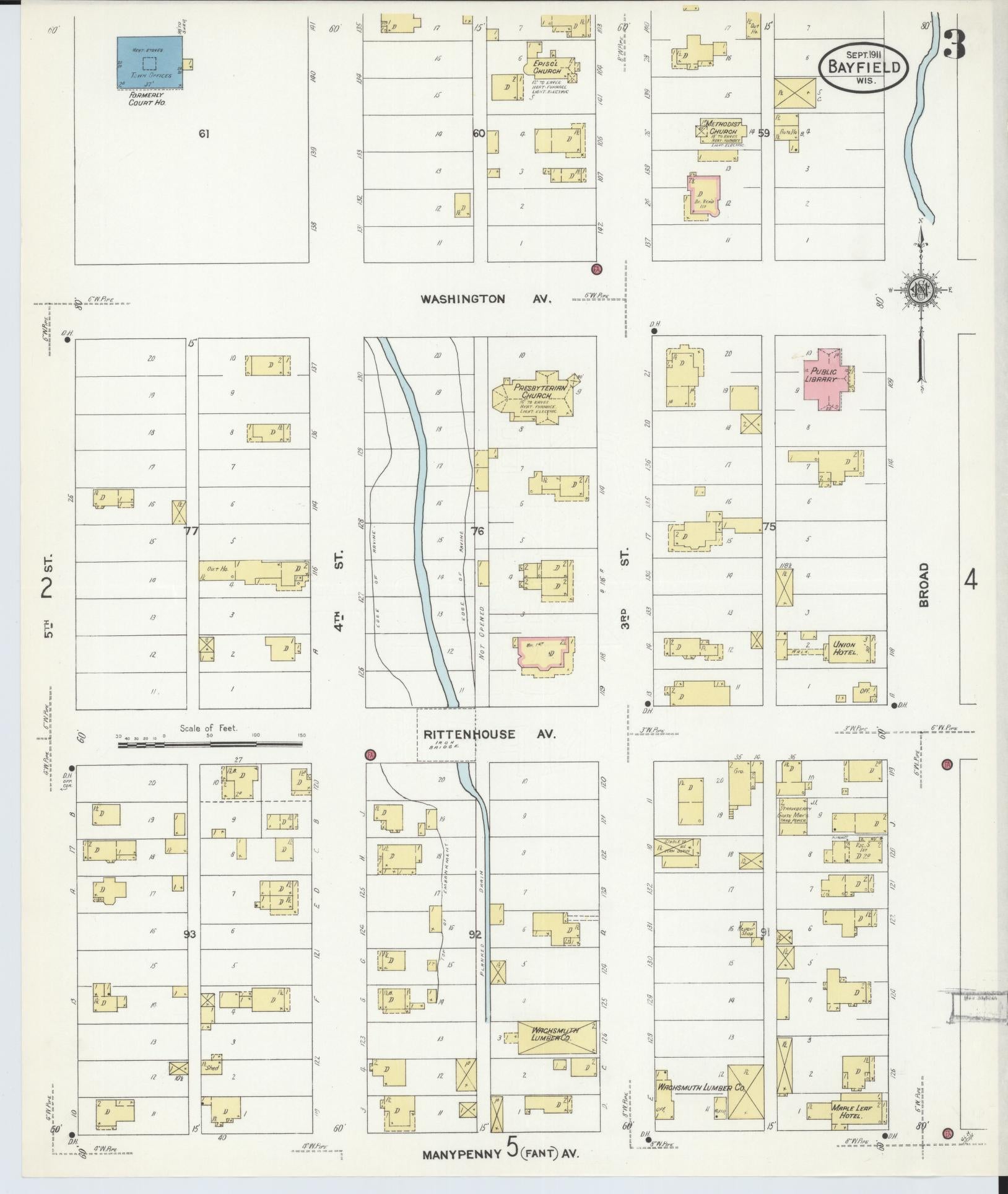 Sanborn Fire Insurance Map from Bayfield, Bayfield County, Wisconsin (1911), Sheet #0003 - Historic Sanborn Fire Insurance Map Print, vintage old map wall art, antique decor, genealogy gift, Wisconsin Wisconsin map