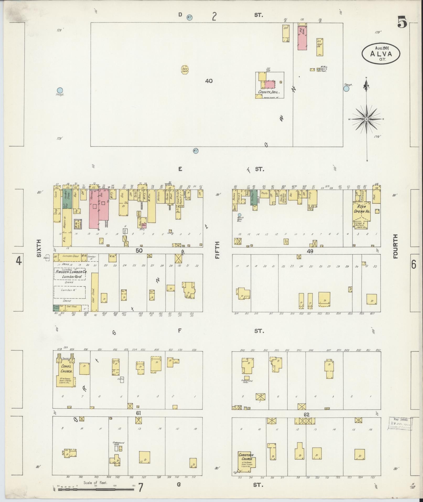 Sanborn Fire Insurance Map from Alva, Woods County, Oklahoma (1901), Sheet #0005 - Historic Sanborn Fire Insurance Map Print, vintage old map wall art, antique decor, genealogy gift, Oklahoma Oklahoma map