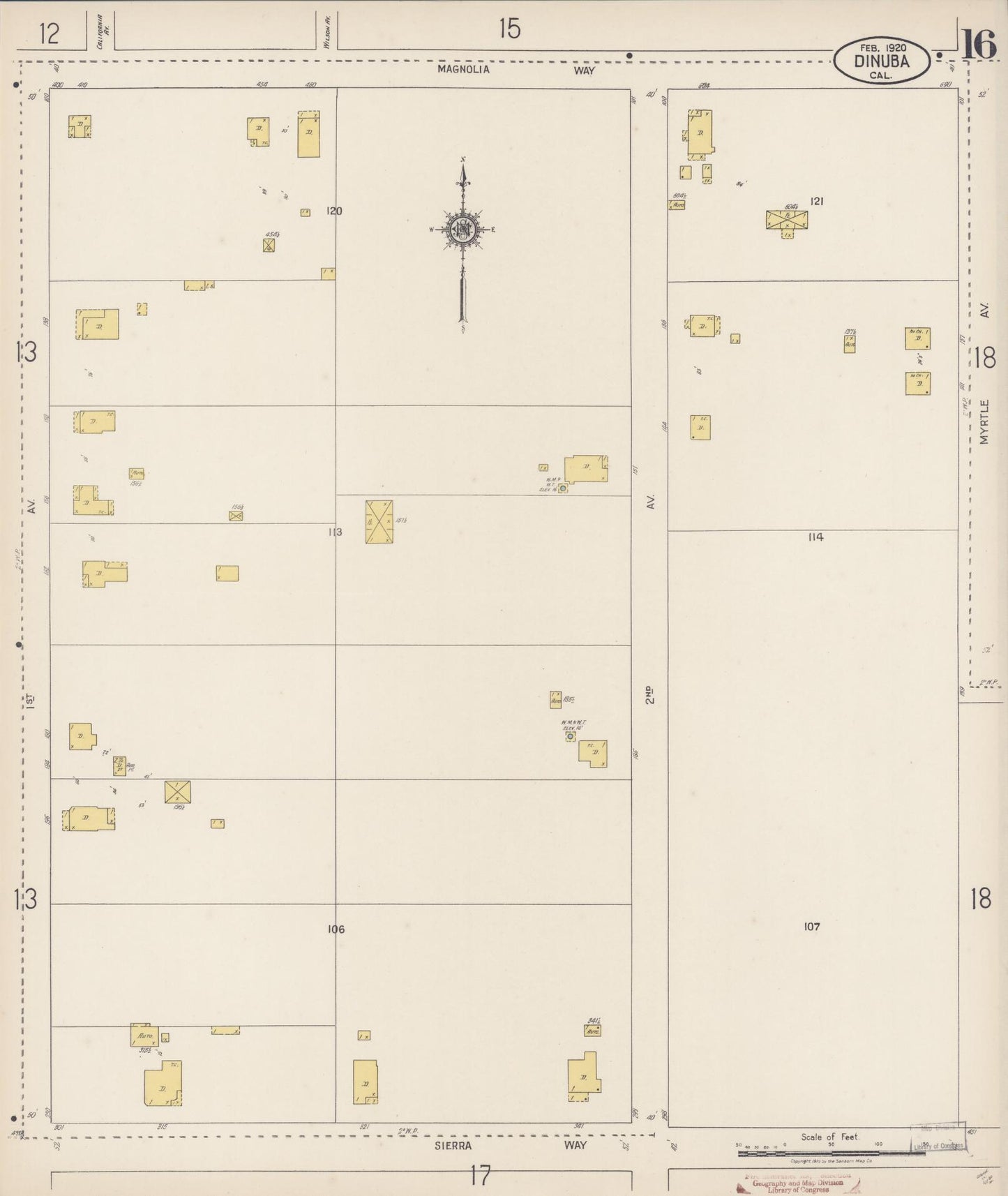 Sanborn Fire Insurance Map from Dinuba, Tulare County, California (1920), Sheet #0016 - Complete Map Set gallery image, historic Sanborn map, vintage wall art, California California