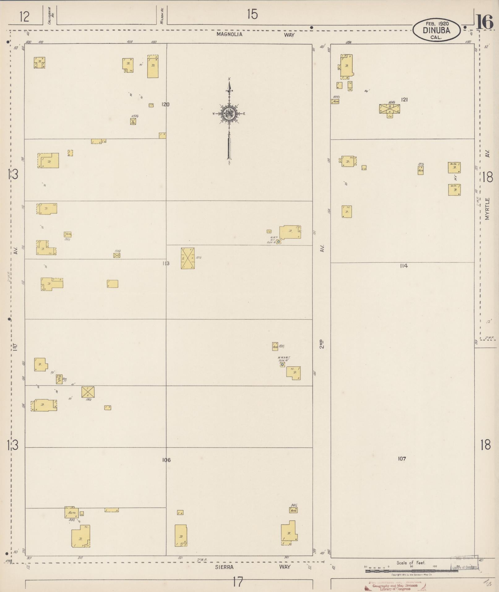Sanborn Fire Insurance Map from Dinuba, Tulare County, California (1920), Sheet #0016 - Complete Map Set gallery image, historic Sanborn map, vintage wall art, California California