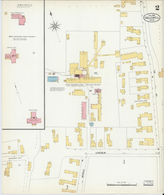 Sanborn Fire Insurance Map from Hallowell, Kennebec County, Maine (1903), Sheet #0002 - Historic Sanborn Fire Insurance Map Print, vintage old map wall art, antique decor, genealogy gift, Maine Maine map