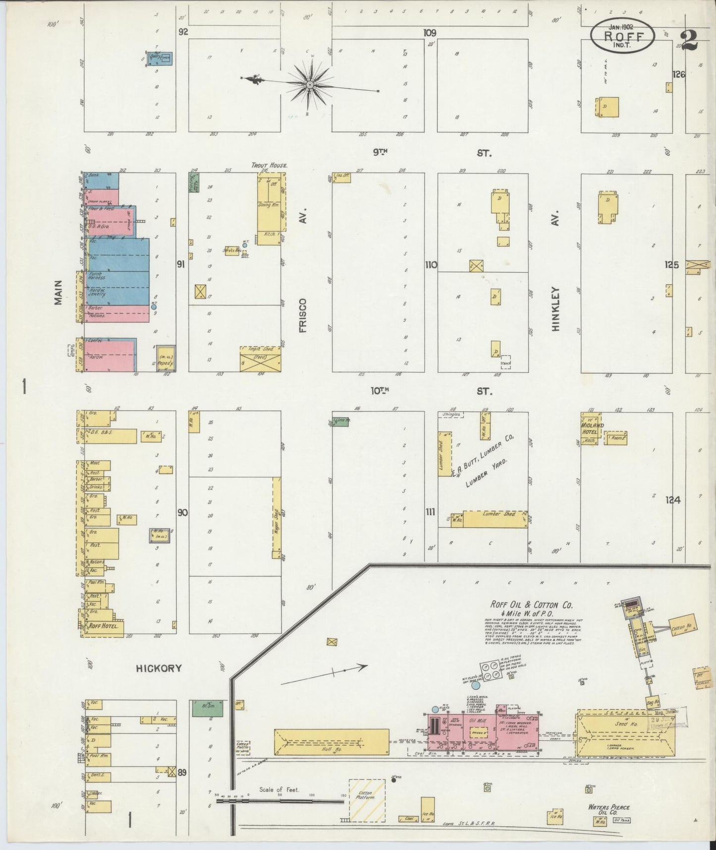 Sanborn Fire Insurance Map from Roff, Pontotoc County, Oklahoma (1902), Sheet #0002 - Historic Sanborn Fire Insurance Map Print, vintage old map wall art, antique decor, genealogy gift, Oklahoma Oklahoma map