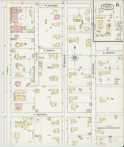 Sanborn Fire Insurance Map from Paris, Lamar County, Texas (1892), Sheet #0006 - Complete Map Set gallery image, historic Sanborn map, vintage wall art, Texas Texas
