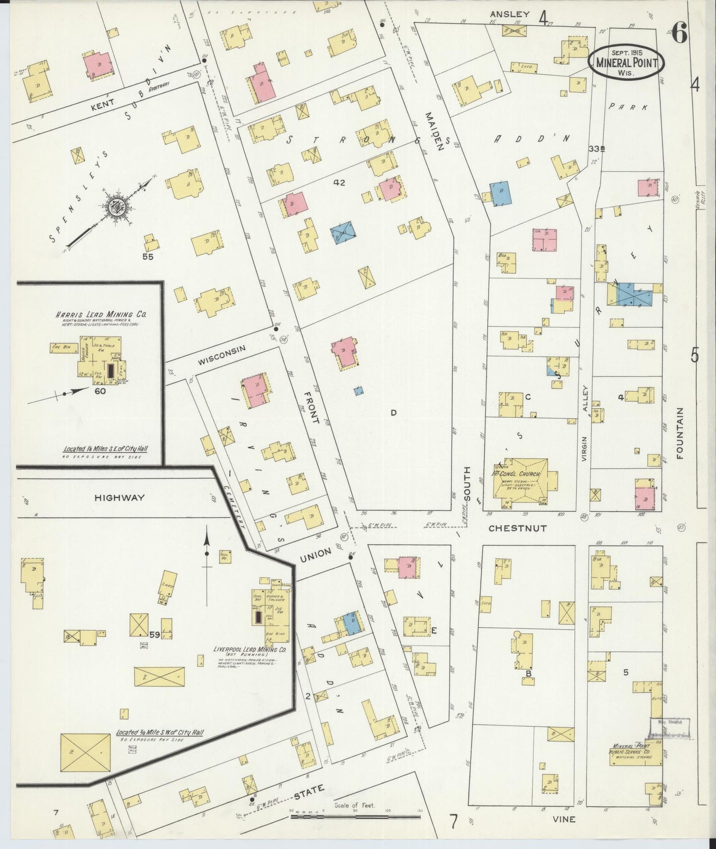 Sanborn Fire Insurance Map from Mineral Point, Iowa County, Wisconsin (1915), Sheet #0006 - Complete Map Set gallery image, historic Sanborn map, vintage wall art, Wisconsin Wisconsin