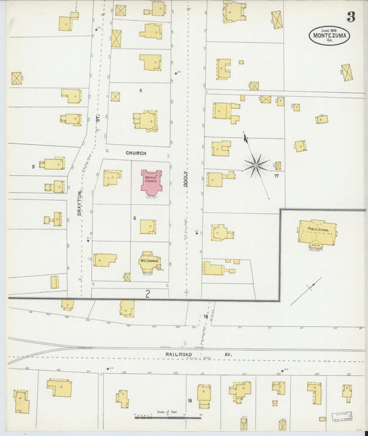 Sanborn Fire Insurance Map from Montezuma, Macon County, Georgia (1905), Sheet #0003 - Historic Sanborn Fire Insurance Map Print, vintage old map wall art, antique decor, genealogy gift, Georgia Georgia map