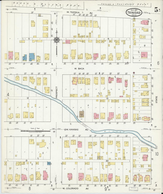 Sanborn Fire Insurance Map from Trinidad, Las Animas County, Colorado (1917), Sheet #0005 - Historic Sanborn Fire Insurance Map Print, vintage old map wall art, antique decor, genealogy gift, Colorado Colorado map
