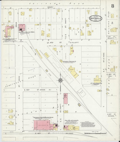 Sanborn Fire Insurance Map from Bentonville, Benton County, Arkansas (1914), Sheet #0008 - Complete Map Set gallery image, historic Sanborn map, vintage wall art, Arkansas Arkansas