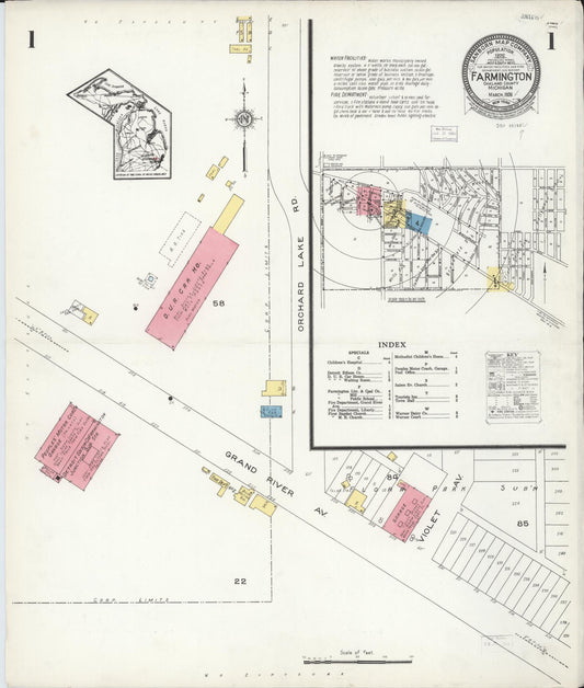 Sanborn Fire Insurance Map from Farmington, Oakland County, Michigan (1926), Sheet #0001 - Complete Map Set gallery image, historic Sanborn map, vintage wall art, Michigan Michigan