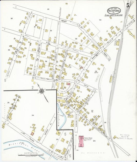 Sanborn Fire Insurance Map from Richford, Franklin County, Vermont (1920), Sheet #0005 - Historic Sanborn Fire Insurance Map Print, vintage old map wall art, antique decor, genealogy gift, Vermont Vermont map