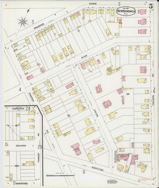 Sanborn Fire Insurance Map from New Brunswick, Middlesex County, New Jersey (1897), Sheet #0005 - Historic Sanborn Fire Insurance Map Print, vintage old map wall art, antique decor, genealogy gift, New Jersey New Jersey map