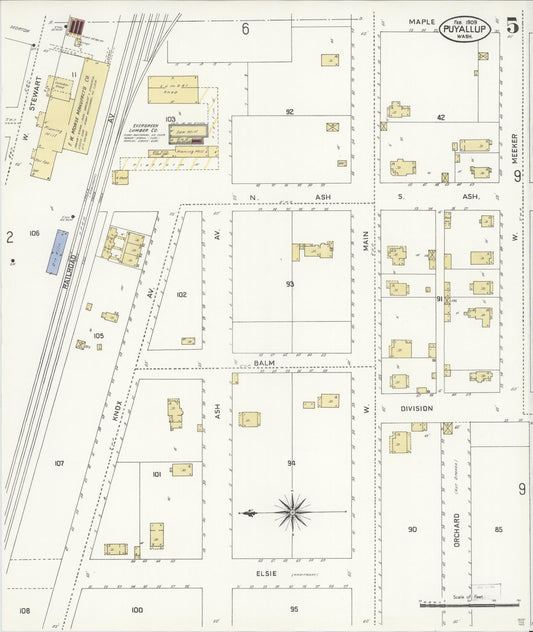 Sanborn Fire Insurance Map from Puyallup, Pierce County, Washington (1909), Sheet #0005 - Historic Sanborn Fire Insurance Map Print, vintage old map wall art, antique decor, genealogy gift, Washington Washington map