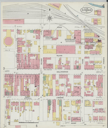 Sanborn Fire Insurance Map from Petersburg, Independent Cities, Virginia (1908), Sheet #0004 - Complete Map Set gallery image, historic Sanborn map, vintage wall art, Virginia Virginia