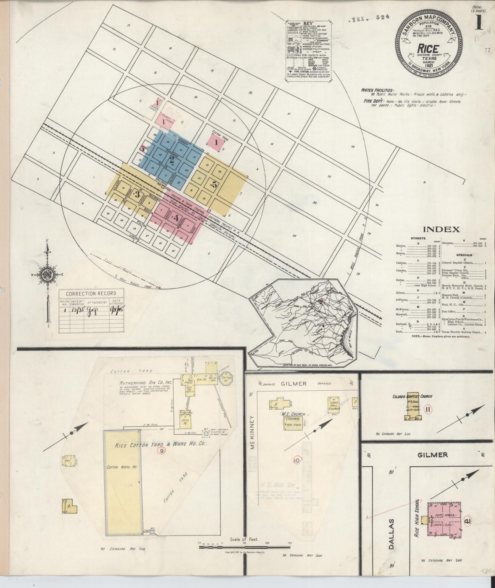 Sanborn Fire Insurance Map from Rice, Navarro County, Texas. (1935) – Historic Sanborn Fire Insurance Map Print