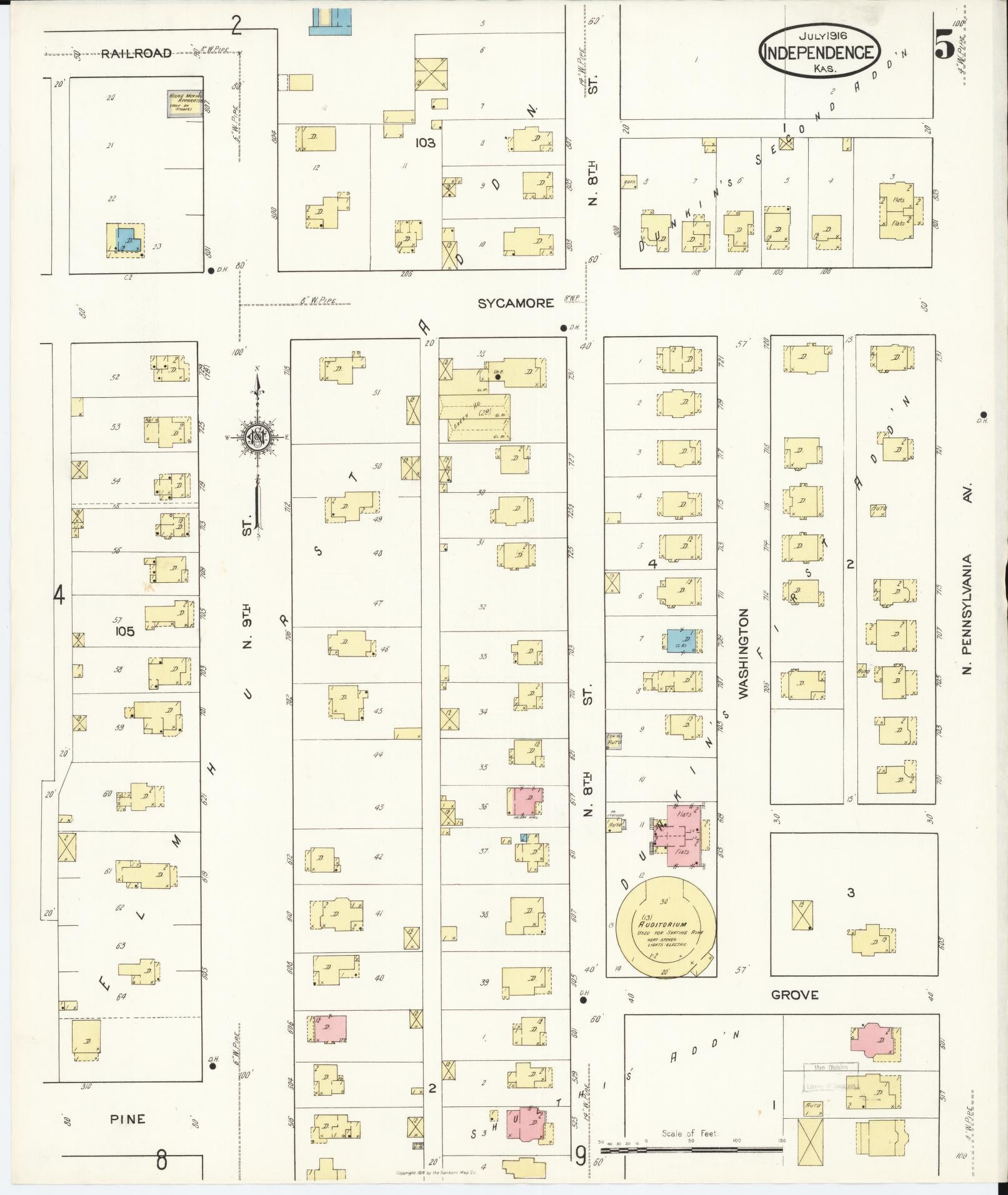 Sanborn Fire Insurance Map from Independence, Montgomery County, Kansas (1916), Sheet #0005 - Historic Sanborn Fire Insurance Map Print, vintage old map wall art, antique decor, genealogy gift, Kansas Kansas map