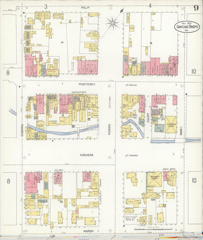 Sanborn Fire Insurance Map from San Luis Obispo, San Luis Obispo County, California (1903), Sheet #0009 - Complete Map Set gallery image, historic Sanborn map, vintage wall art, California California