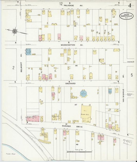 Sanborn Fire Insurance Map from Garfield, Bergen County, New Jersey (1910), Sheet #0004 - Historic Sanborn Fire Insurance Map Print, vintage old map wall art, antique decor, genealogy gift, New Jersey New Jersey map
