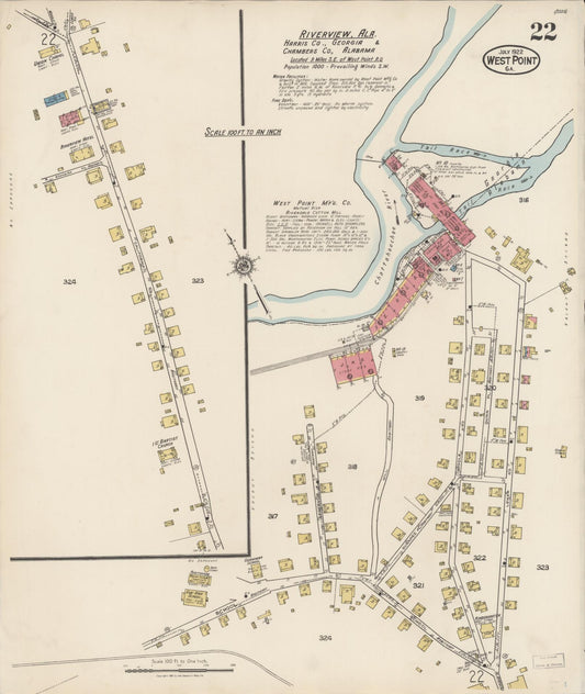 Sanborn Fire Insurance Map from West Point, Troup County, Georgia (1922), Sheet #0022 - Historic Sanborn Fire Insurance Map Print, vintage old map wall art, antique decor, genealogy gift, Georgia Georgia map