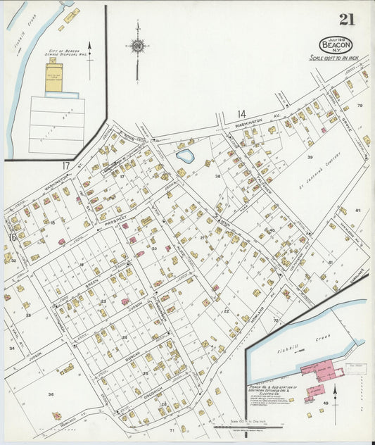 Sanborn Fire Insurance Map from Beacon, Dutchess County, New York (1919), Sheet #0021 - Historic Sanborn Fire Insurance Map Print, vintage old map wall art, antique decor, genealogy gift, New York New York map