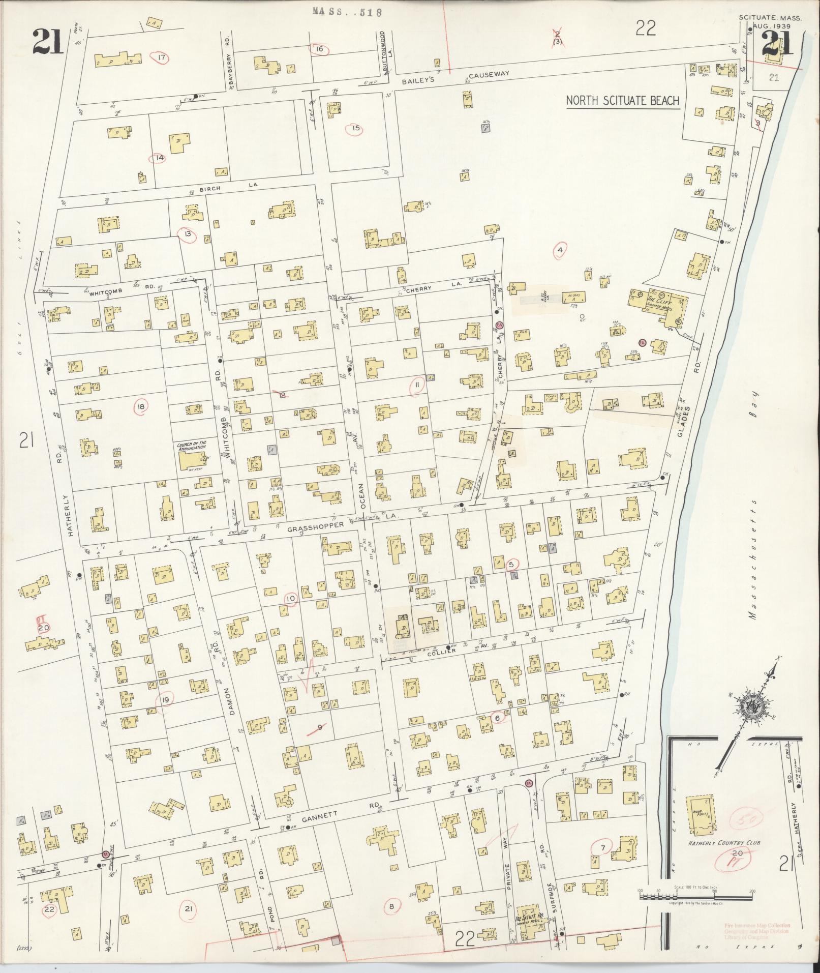 Sanborn Fire Insurance Map from Scituate, Plymouth County, Massachusetts (1944), Sheet #0021 - Historic Sanborn Fire Insurance Map Print, vintage old map wall art, antique decor, genealogy gift, Massachusetts Massachusetts map