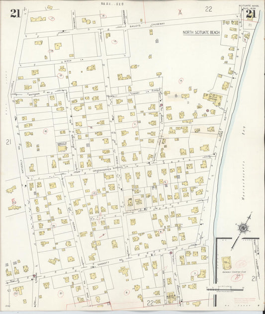 Sanborn Fire Insurance Map from Scituate, Plymouth County, Massachusetts (1944), Sheet #0021 - Historic Sanborn Fire Insurance Map Print, vintage old map wall art, antique decor, genealogy gift, Massachusetts Massachusetts map