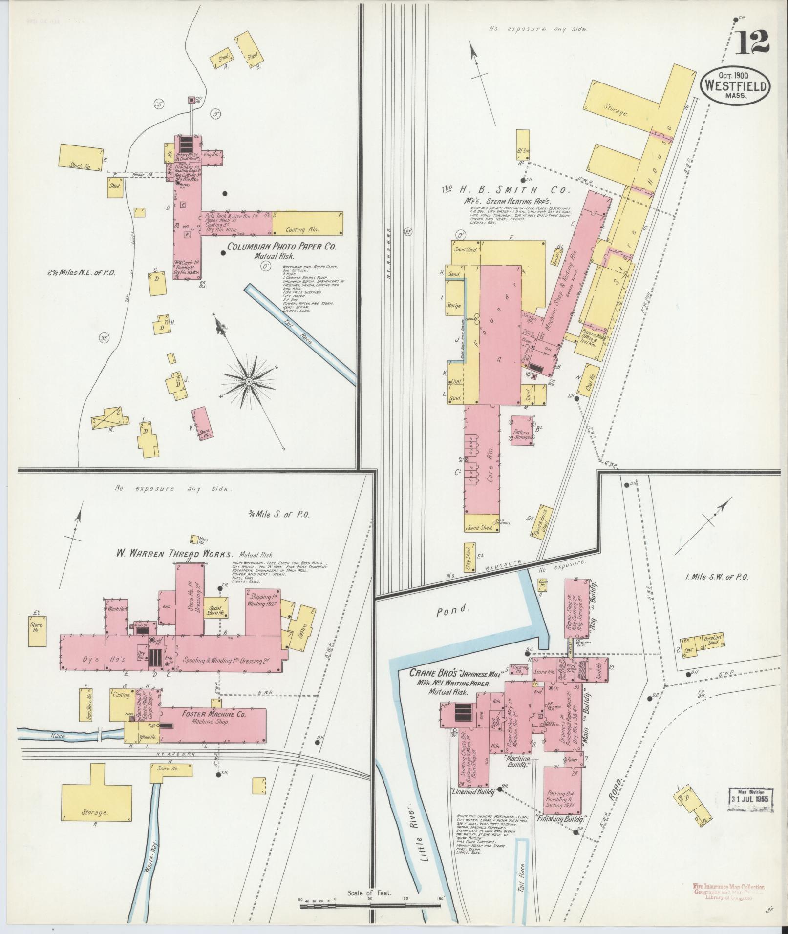 Sanborn Fire Insurance Map from Westfield, Hampden County, Massachusetts (1900), Sheet #0012 - Complete Map Set gallery image, historic Sanborn map, vintage wall art, Massachusetts Massachusetts