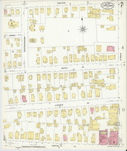 Sanborn Fire Insurance Map from Cortland, Cortland County, New York (1908), Sheet #0007 - Historic Sanborn Fire Insurance Map Print, vintage old map wall art, antique decor, genealogy gift, New York New York map