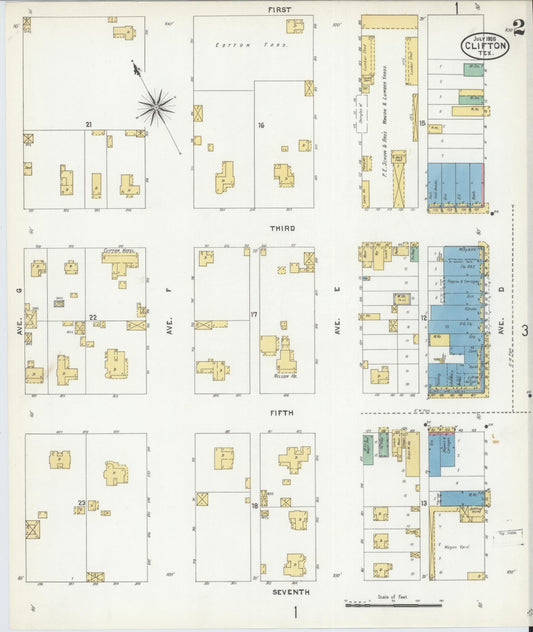Sanborn Fire Insurance Map from Clifton, Bosque County, Texas (1905), Sheet #0002 - Historic Sanborn Fire Insurance Map Print, vintage old map wall art, antique decor, genealogy gift, Texas Texas map