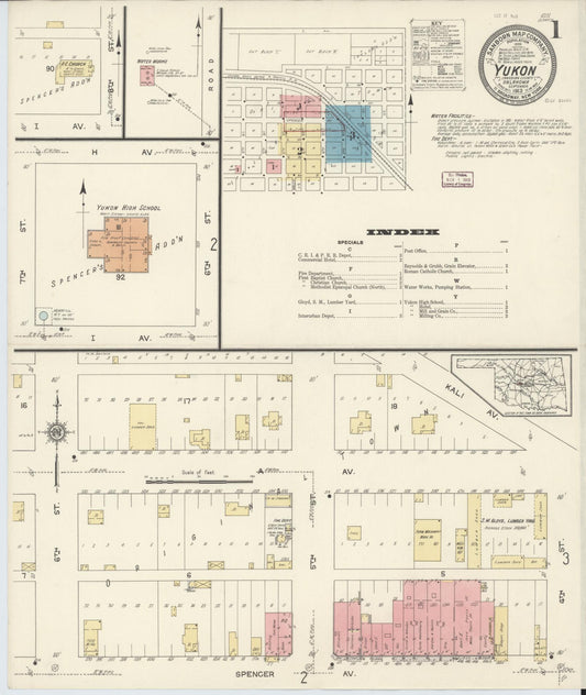 Sanborn Fire Insurance Map from Yukon, Canadian County, Oklahoma (1913), Sheet #0001 - Complete Map Set gallery image, historic Sanborn map, vintage wall art, Oklahoma Oklahoma