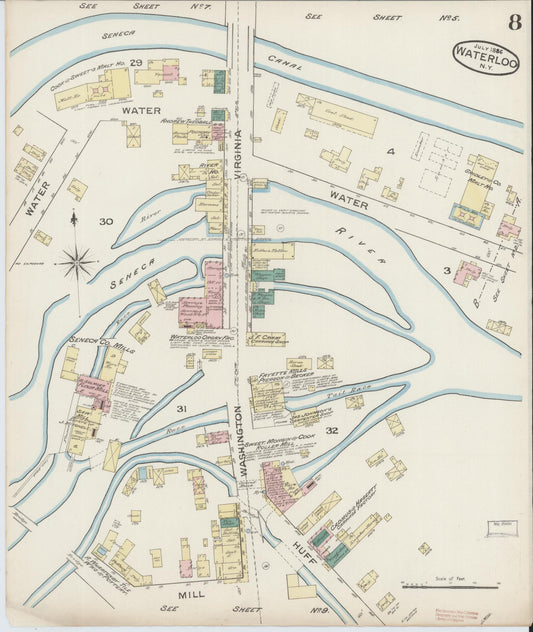 Sanborn Fire Insurance Map from Waterloo, Seneca County, New York (1886), Sheet #0008 - Historic Sanborn Fire Insurance Map Print, vintage old map wall art, antique decor, genealogy gift, New York New York map