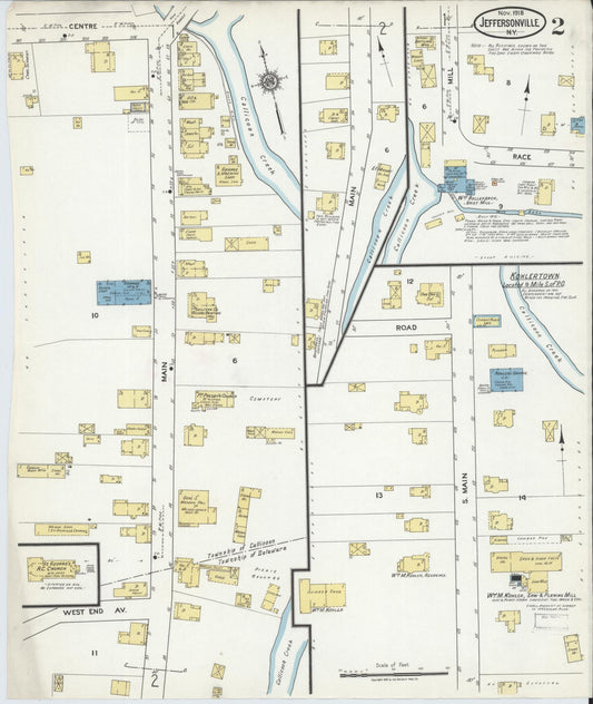 Sanborn Fire Insurance Map from Jeffersonville, Sullivan County, New York (1918), Sheet #0002 - Historic Sanborn Fire Insurance Map Print, vintage old map wall art, antique decor, genealogy gift, New York New York map