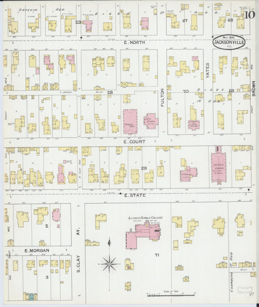 Sanborn Fire Insurance Map from Jacksonville, Morgan County, Illinois (1892), Sheet #0010 - Historic Sanborn Fire Insurance Map Print, vintage old map wall art, antique decor, genealogy gift, Illinois Illinois map