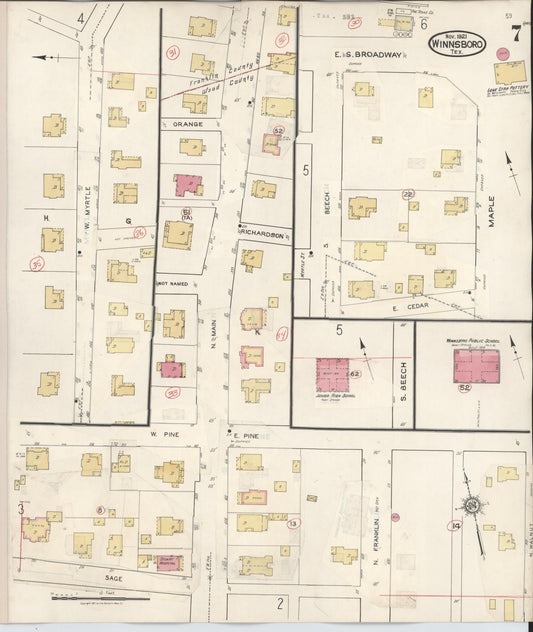 Sanborn Fire Insurance Map from Winnsboro, Wood County, Texas (1943), Sheet #0007 - Historic Sanborn Fire Insurance Map Print, vintage old map wall art, antique decor, genealogy gift, Texas Texas map